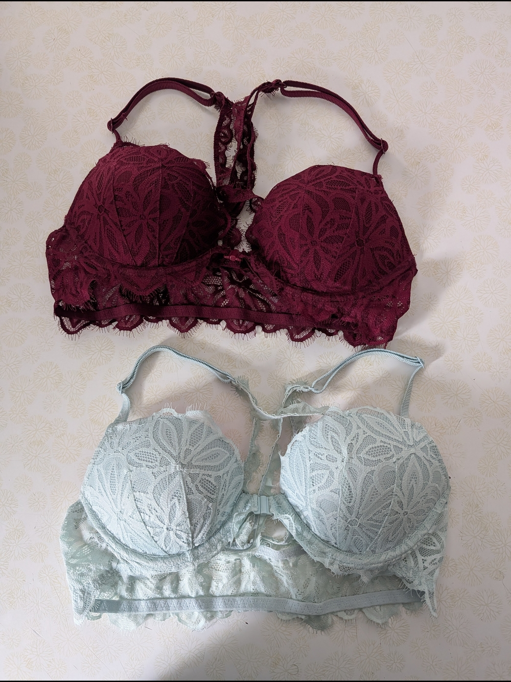 PINK Victoria's Secret Lace Longline Bralettes - Burgundy & Light Blue